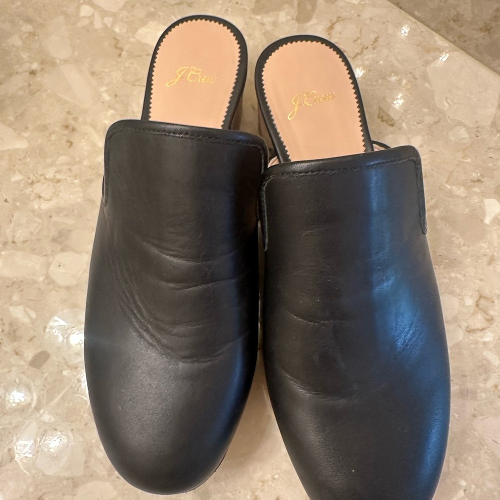 J. Crew Black Leather Mules with Wooden Heel - Picture 4 of 7